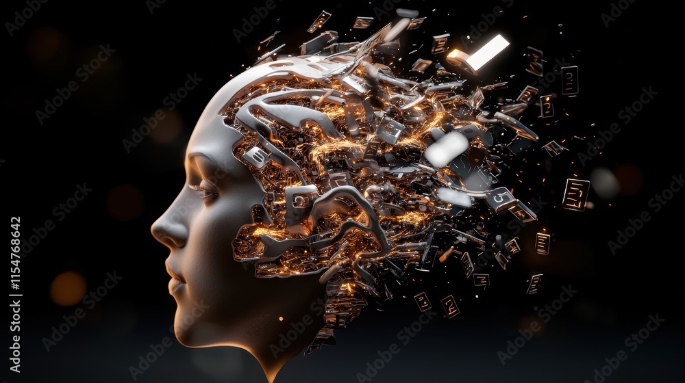 Poster exploring artificial intelligence concepts digital realm visual art futuristic atmosphere side persp