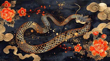 Happy chinese new year 2025 year of the snake vector illustration poster template generated by AI