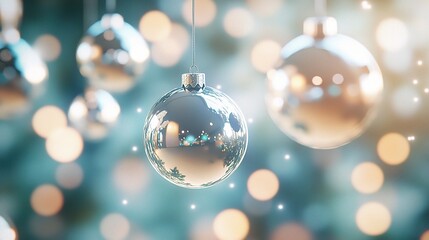 Elegant Christmas Balls Hanging on a Beautifully Blurred Background