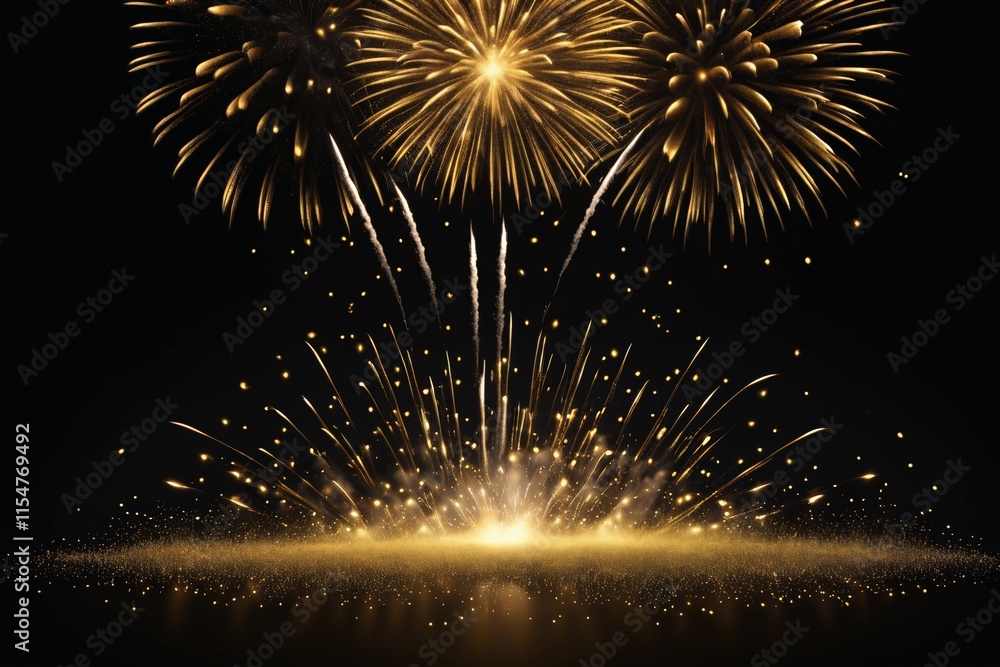 Wall mural fireworks exploding in the night sky with a black background