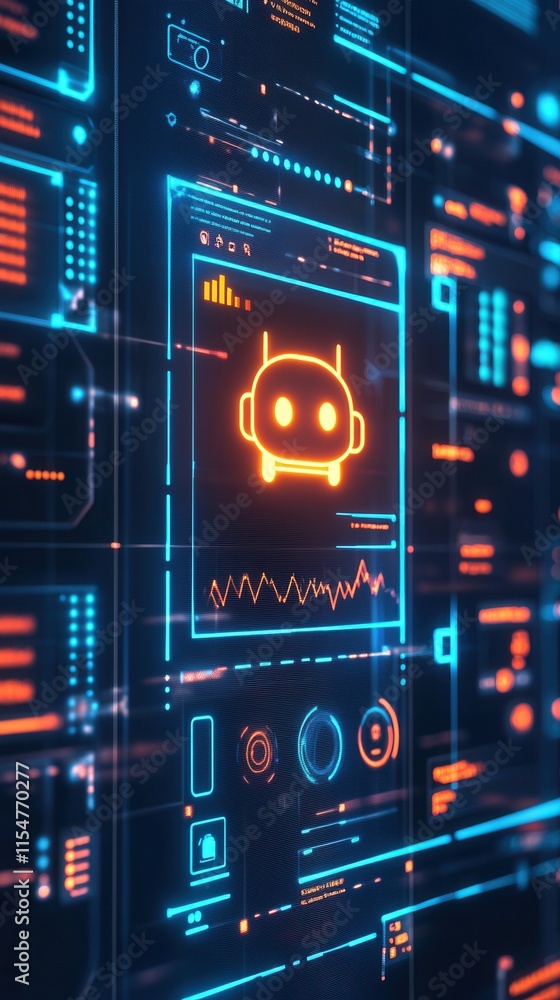 Poster ai customer service innovation, glowing chatbot icon beside a sleek digital dashboard, enhancing use