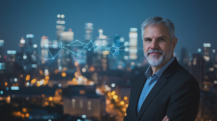 Fototapeta premium Smart digital Innovation city with connection network reciprocity over the cityscape. of future smart wireless city and social media networking systems that connects business people with in city