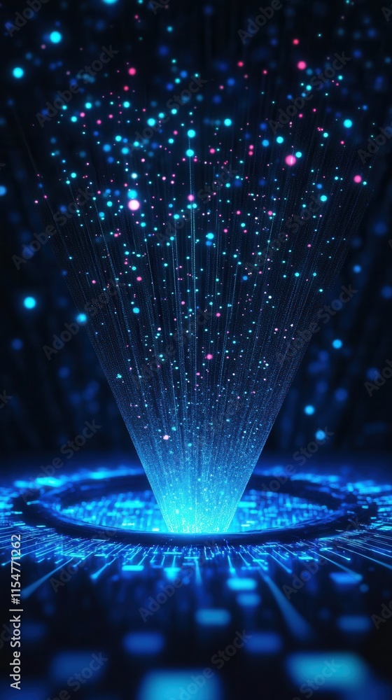 Poster glowing funnel icon with dynamic data streams representing an effective digital marketing strategy