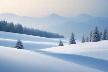 Obraz premium snowy landscape with trees and mountains in the distance