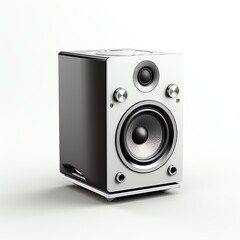 Obraz premium Modern silver and black speaker on white background.