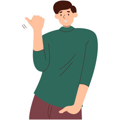 Person Pointing Character in Cheerful Expression. Flat Vector Illustration