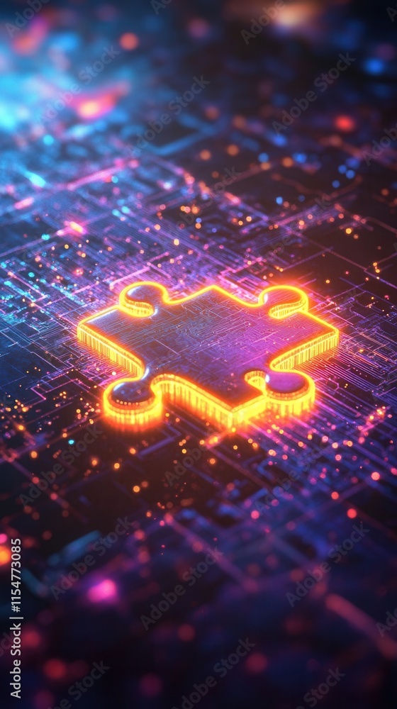 Poster interconnected brilliance, a luminous puzzle piece uniting within a dynamic and colorful network of 