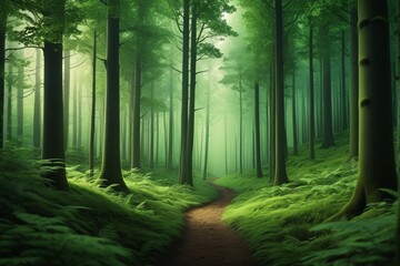 Fototapeta premium arafed path in a green forest with a path in the middle