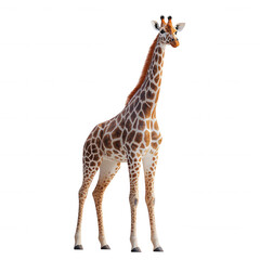 Fototapeta premium [Giraffe portrait with human face] Giraffe Merges with Cartoon Head in Surreal Scene Against Black Background