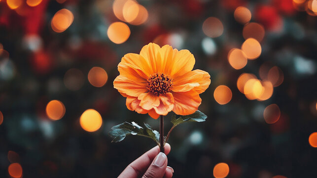 Two hands gently holding a single flower symbolizing peace hope and fragility with space for captions blurred background representing harmony in chaos a moment of calm amidst life’s turbulence