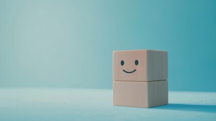 Obraz premium Playful smiling toy block bright blue background digital art whimsical environment front view cheerful concept