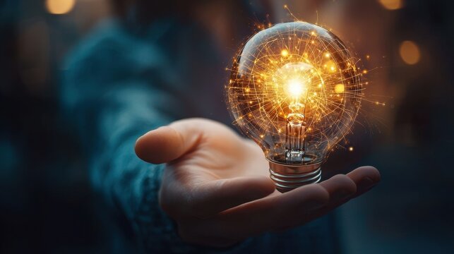 Illuminating ideas creative spark in a person's hand indoor setting dynamic environment inspirational concept