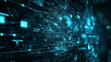 Abstract digital network with glowing lines and data points.