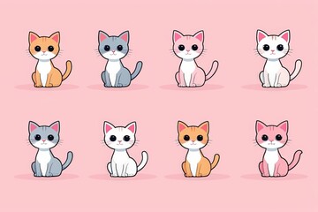 Fototapeta premium a close up of a group of cats sitting on a pink surface