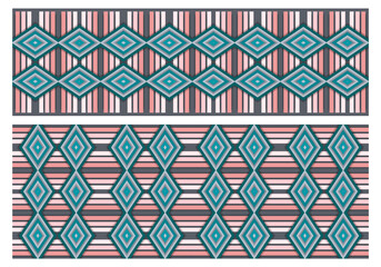 Endless seamless pattern, decorative art with elements of geometric stripes and rhombuses. Ethnic vintage illustration.