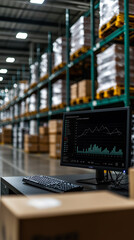 Naklejka premium Innovative computerized warehouse management software for real-time parcel delivery monitoring. computer screen 