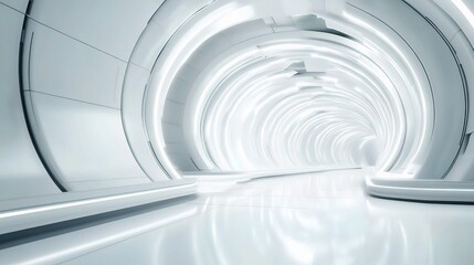 Obraz premium Sleek Futuristic Tunnel with Minimal White Background and Lines