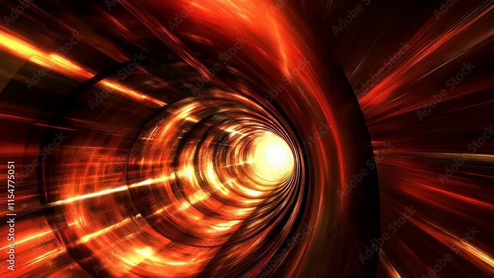Poster fiery tunnel with glowing light and dynamic energy streaks creating futuristic vibe