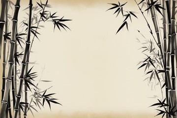 Naklejka premium arafed bamboo trees with black leaves against a beige background