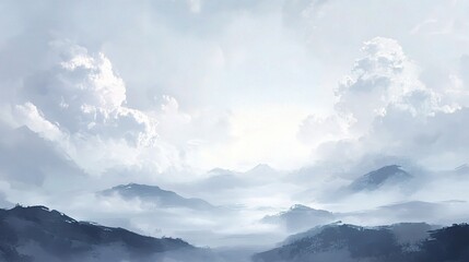 Serene Cloudy Sky Over Soft Gray Landscape with Dynamic Tones