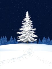 Obraz premium Winter landscape with snowy pine tree night sky nature scene tranquil environment peaceful viewpoint
