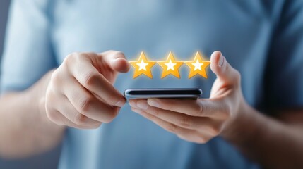 User submits customer review on mobile app digital space interactive content online environment