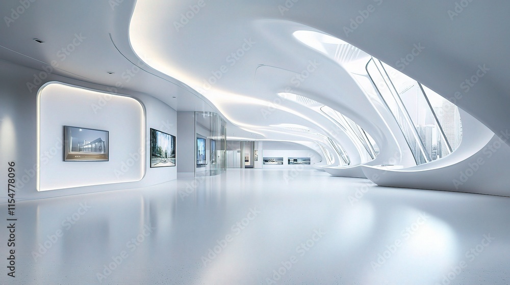 Poster modern 3d rendering of an exhibition space with sleek displays