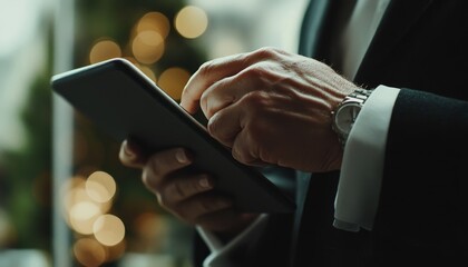 Entrepreneur analyzing sales data office digital review business environment close-up view