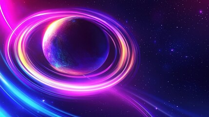 Vibrant 3D Neon Space Background with Bright Colors and Light Effects