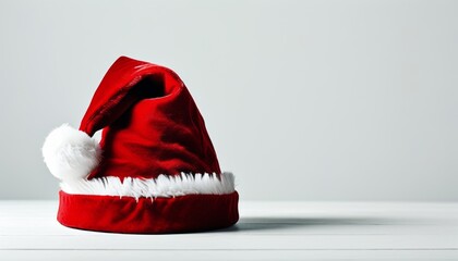Cheerful Red Santa Hat on Minimalist White Background for Holiday and Festive Designs