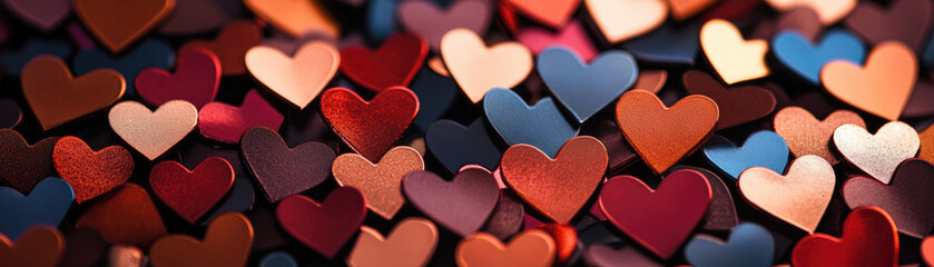 Obraz premium A vibrant array of multicolored heart-shaped decorations, creating a cheerful and romantic atmosphere.