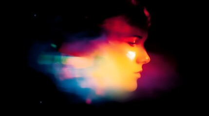 Blur colorful warm rainbow crystal light leaks on black background. Defocused abstract retro film analog effect for using over photos as overlay or screen filter