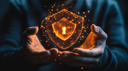 User showcasing glowing identity proofing icon in virtual environment digital security technology