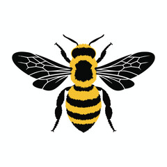 Bee icon, honey bee silhouette on white background
