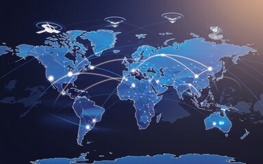 Smart World Global Connectivity, Global drone network connection, worldwide delivery.