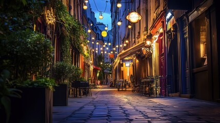 Fototapeta premium Vibrant Urban Street at Night with City Lights and Bustling Atmosphere