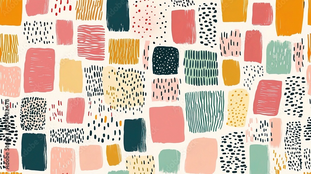 Poster hand-drawn memphis style abstract background with textured elements