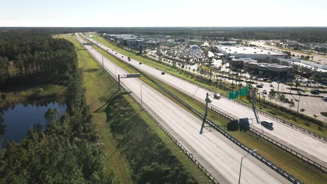 Florida 9B at Peyton Exit Drone Shot Rotating Over the Highway Saint Johns