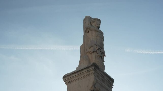 Marble Stoicism Figure Statue Roman Greek Against Blue Sky Background