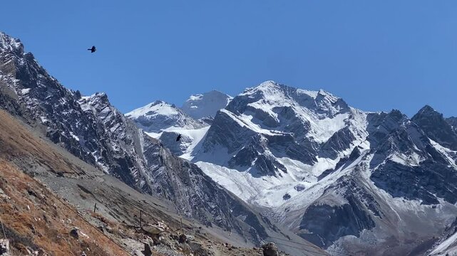 Om Parvat is a sacred peak in the Himalayas whose snow deposition pattern resembles the sacred 'Om'. Situated in Uttarakhand, India