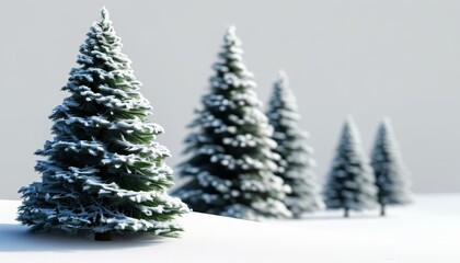 Snow-Covered Christmas Trees in Winter Landscape with Soft Light and Serene Atmosphere