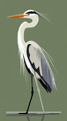 Obraz premium Elegant Grey Heron Bird Stands Gracefully On Green Background