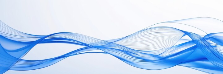 Abstract waves, fluid dynamics, blue gradient, flowing lines, transparent layers, dynamic curves, ethereal pattern, digital art, smooth texture, energy flow, minimalist design, white background, sleek