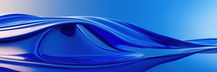 Fototapeta premium Abstract waves, flowing curves, blue and gold gradient, smooth texture, dynamic composition, digital art, minimalist design, futuristic aesthetic, glossy surface, 3D rendering, fluid motion, panoramic