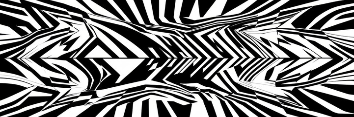 Abstract pattern, zebra stripes, optical illusion, black and white, geometric design, maze-like, symmetrical composition, high contrast, hypnotic effect, repeating lines, visual complexity, tessellati