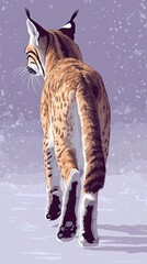 Eurasian Lynx Walking Away in Winter Snow