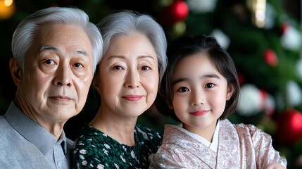 Fototapeta premium Multigenerational Japanese Family Portrait in Festive Setting