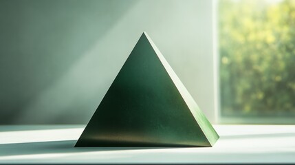 Fototapeta premium A matte-finished 3D trapezoid in deep green, centered on a bright white surface 