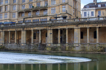 Pulteney Weir a famous World Heritage site on the River Avon in Bath, Somerset, England.