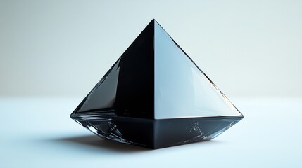 A sharp-edged tetrahedron with a glossy black texture, centered on a white background